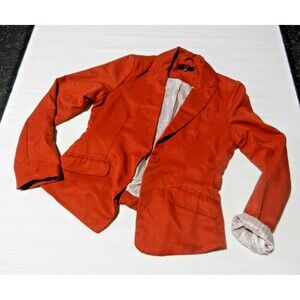 New Look Women's Blazer Jacket Business Orange Lined Size L with Padded Shoulder